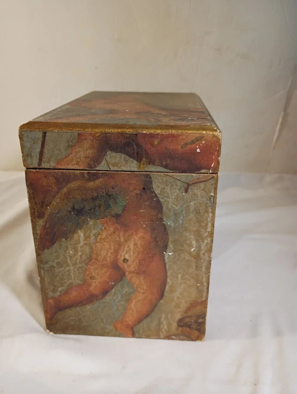 Mid Century Cherub Wooden Jewelry Chest Trinket Box Hollywood Regency Chic